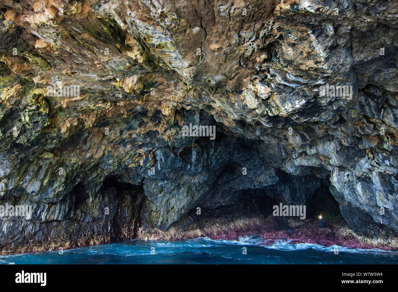 Marine cave, south of Santa Maria island, Azores, Portugal, July 2012. Stock Photo