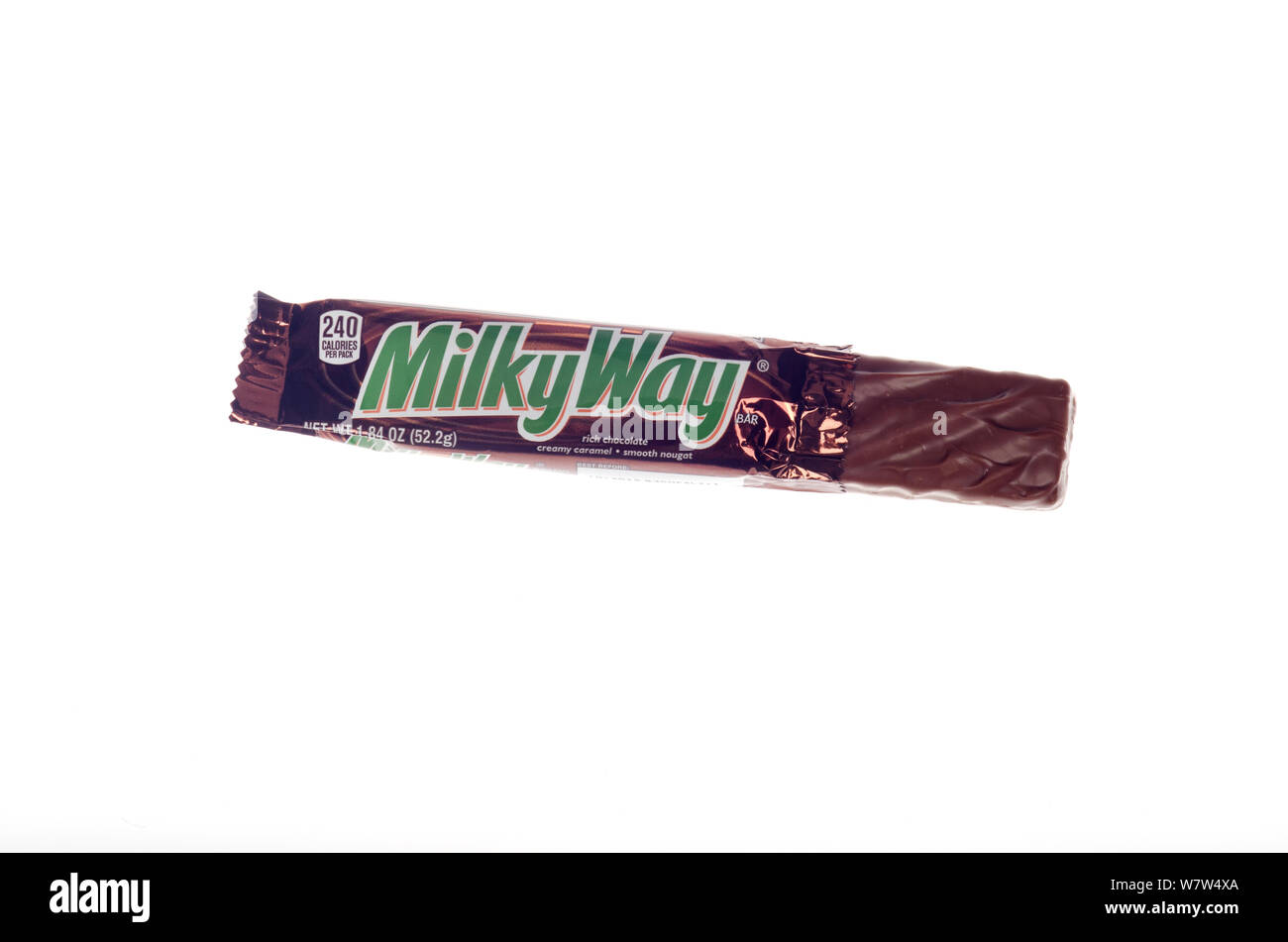 Milky Way candy bar with wrapper opened Stock Photo