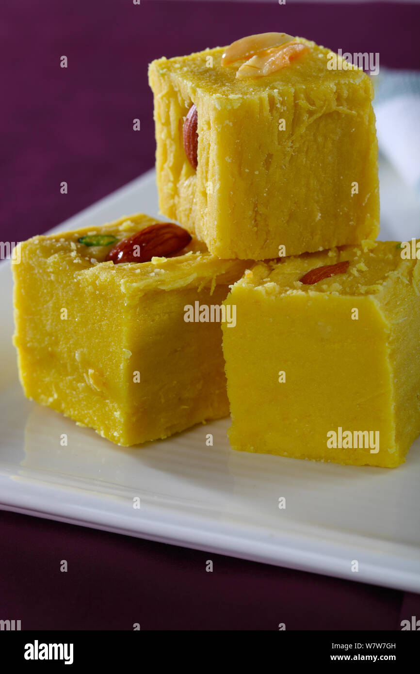 Soan papdi served in a tray Stock Photo