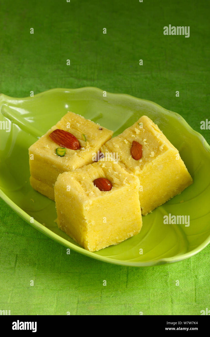 Soan papdi served in a tray Stock Photo