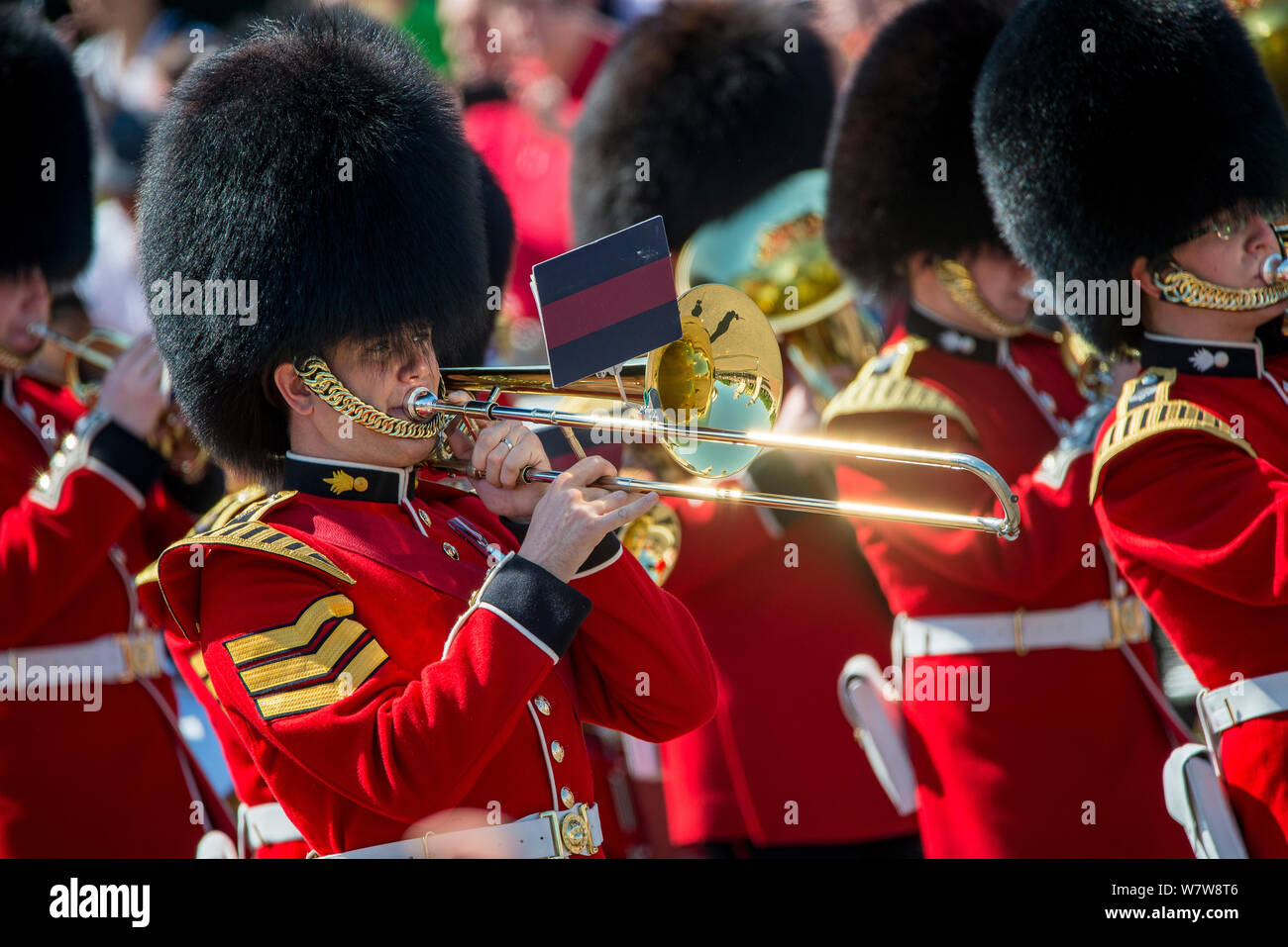 The marching band of the Welsh Guards at Buckingham Palace parade Stock Photo