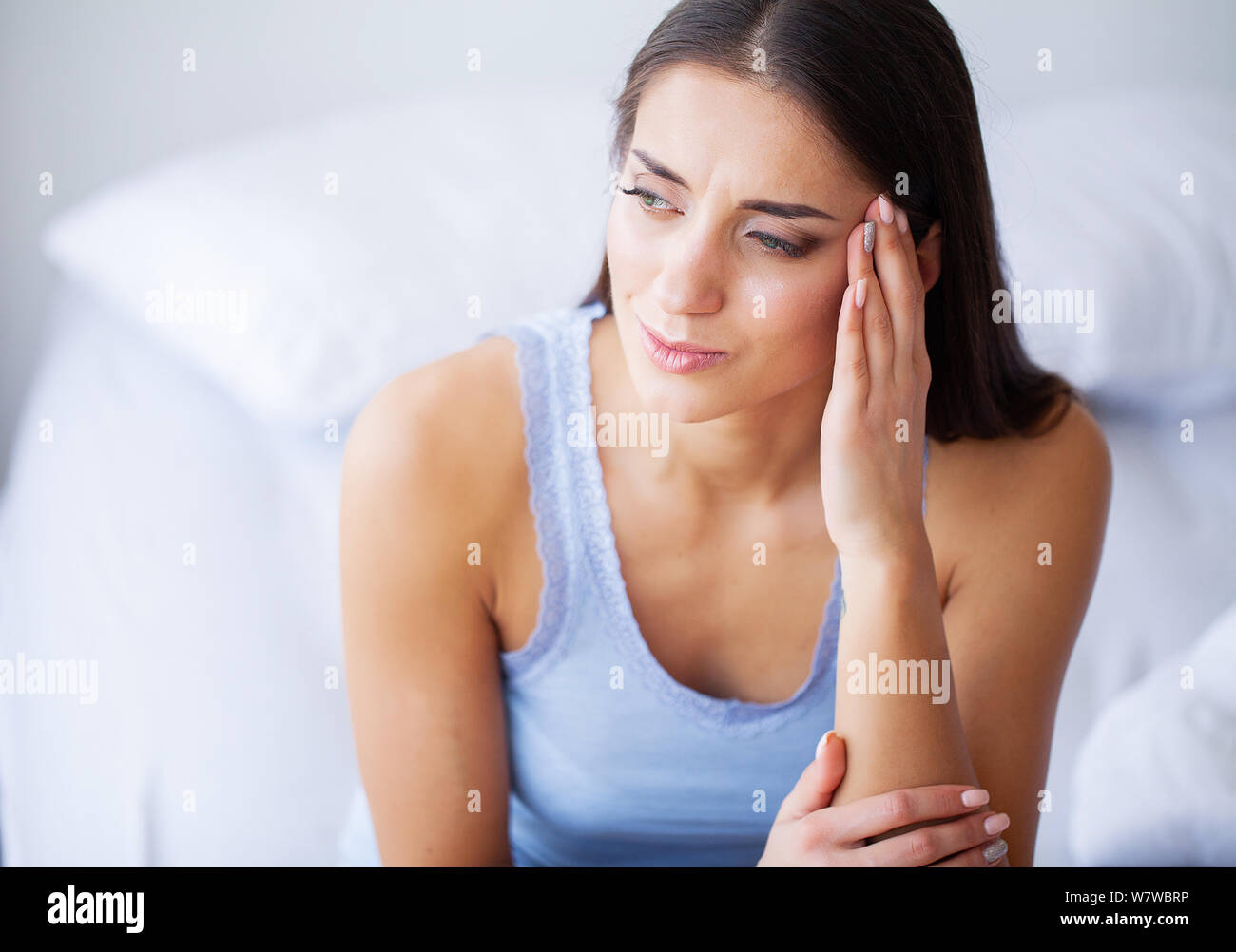 Teeth Problem. Woman Feeling Tooth Pain. Closeup Of A Beautiful Sad