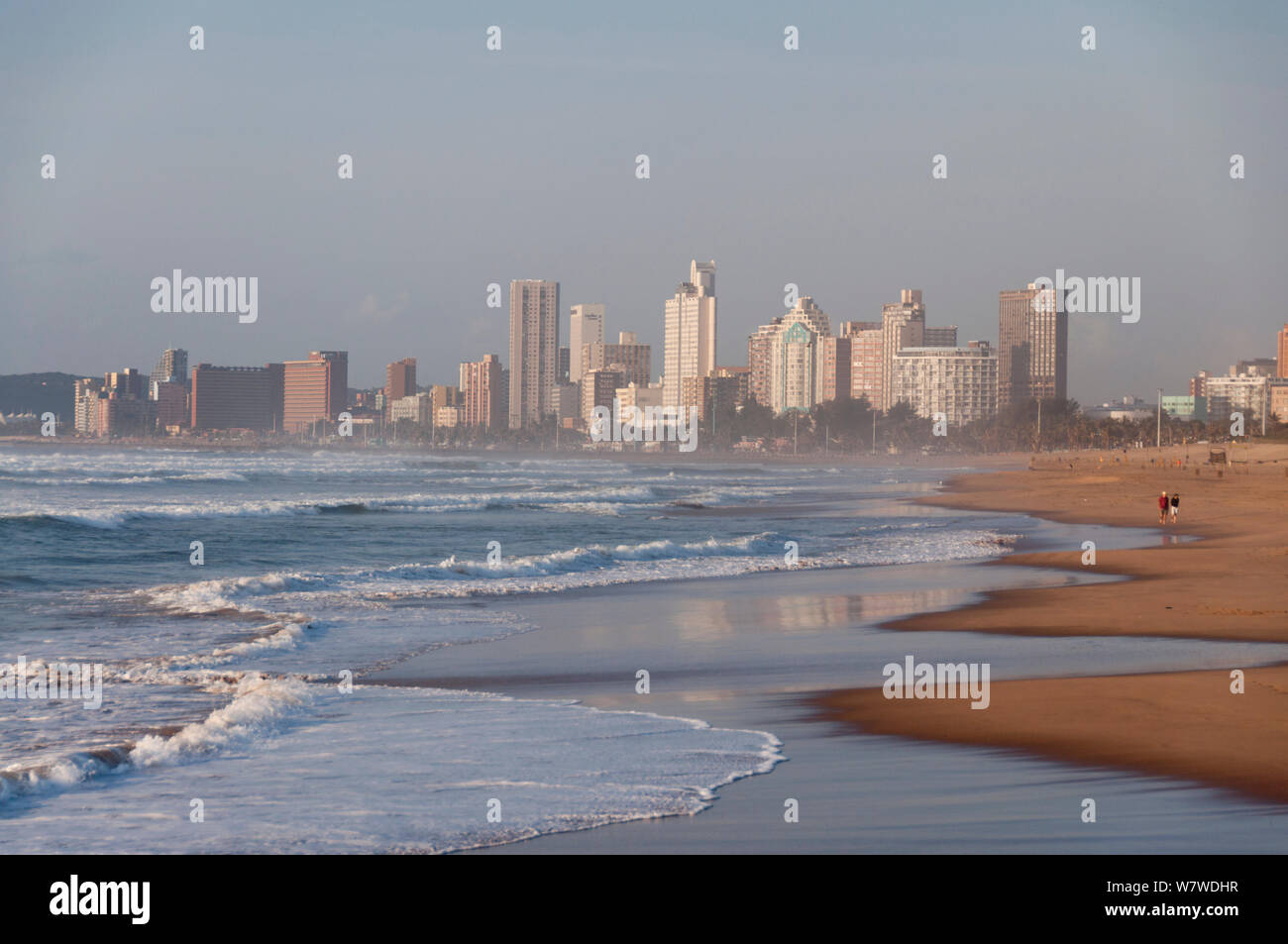 Durban beach with city skyscrapers in the distance, KwaZulu Natal, South Africa, August 2009. Stock Photo