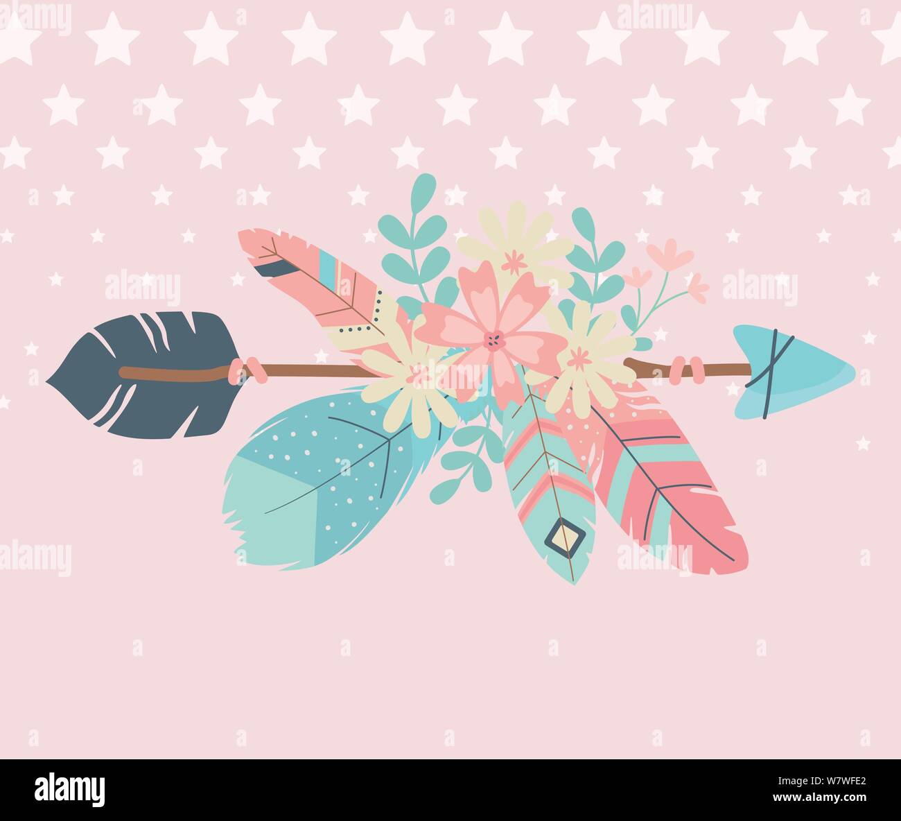 flowers and feathers with arrows decoration boho style vector ...