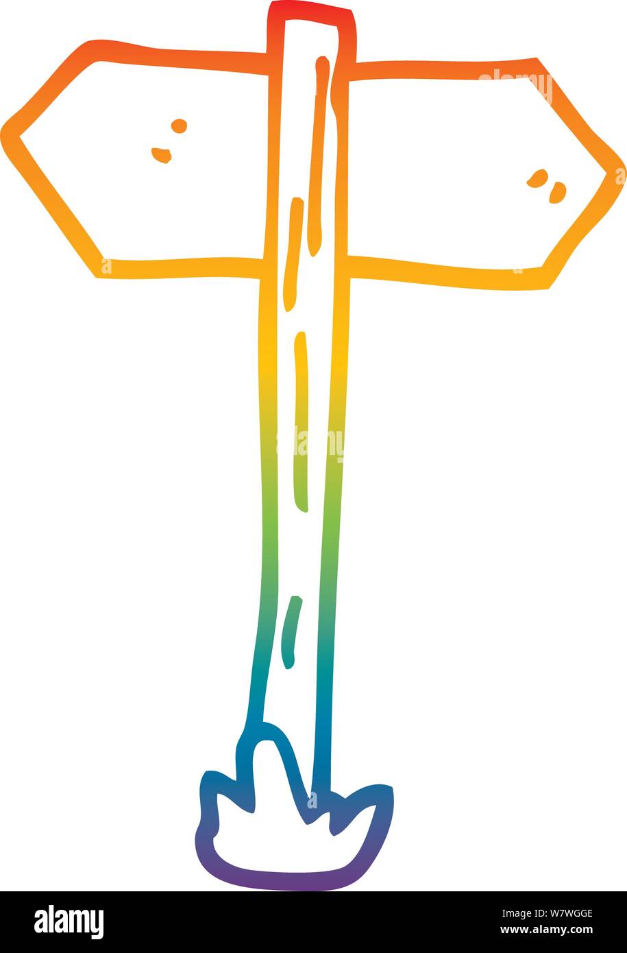 rainbow gradient line drawing of a cartoon painted direction sign posts ...