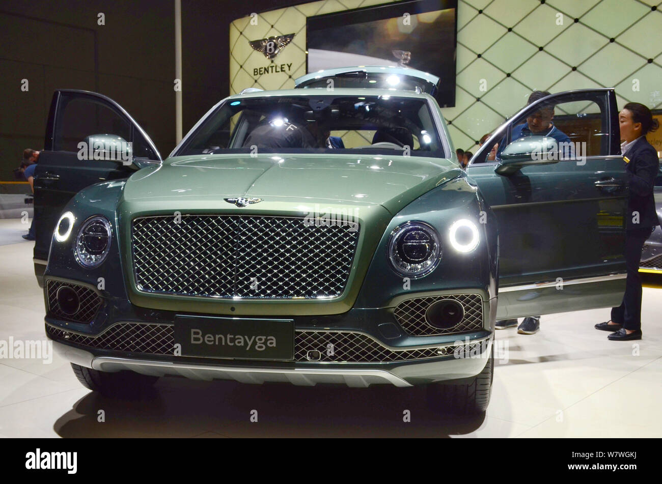 A Bentley Bentayga SUV is on display during the 17th Shanghai International Automobile Industry Exhibition, also known as Auto Shanghai 2017, in Shang Stock Photo