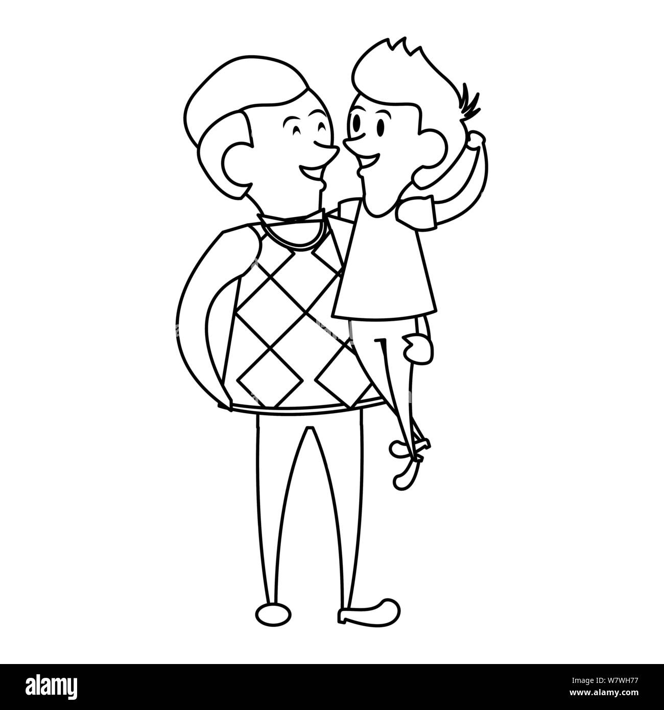 fathers day family celebration cartoon in black and white Stock Vector ...