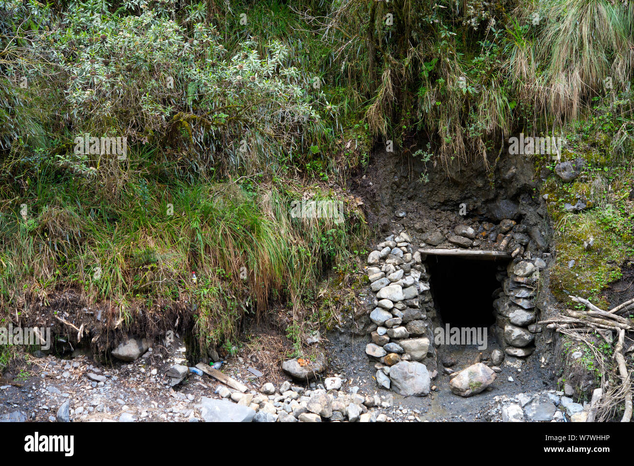 Entrance of a goldmine, Andes, Bolivia, October 2013. Stock Photo