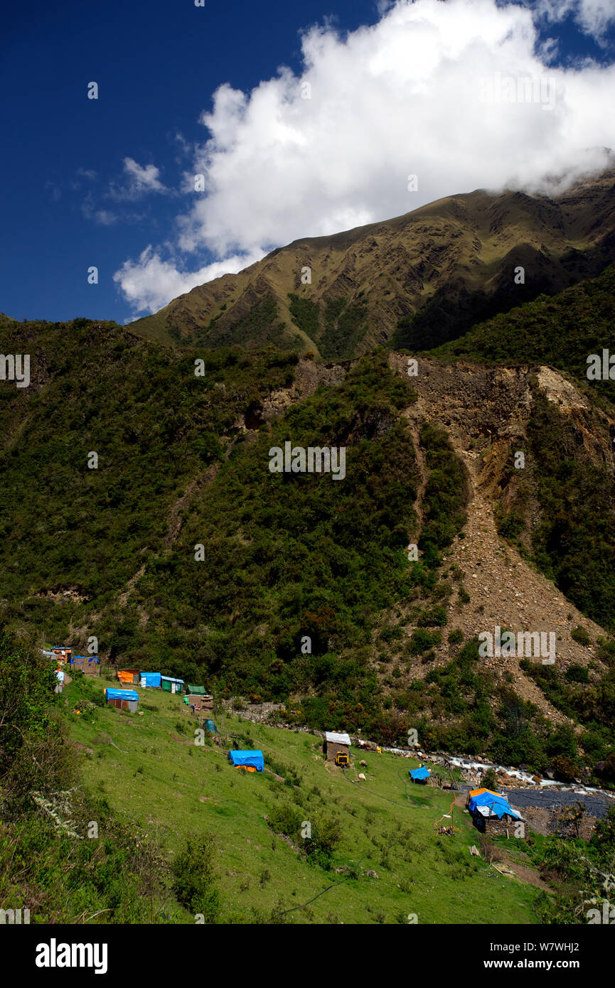 Gold mining site near Iquico, High Andes, Department of La Paz, Bolivia, November 2013. Stock Photo