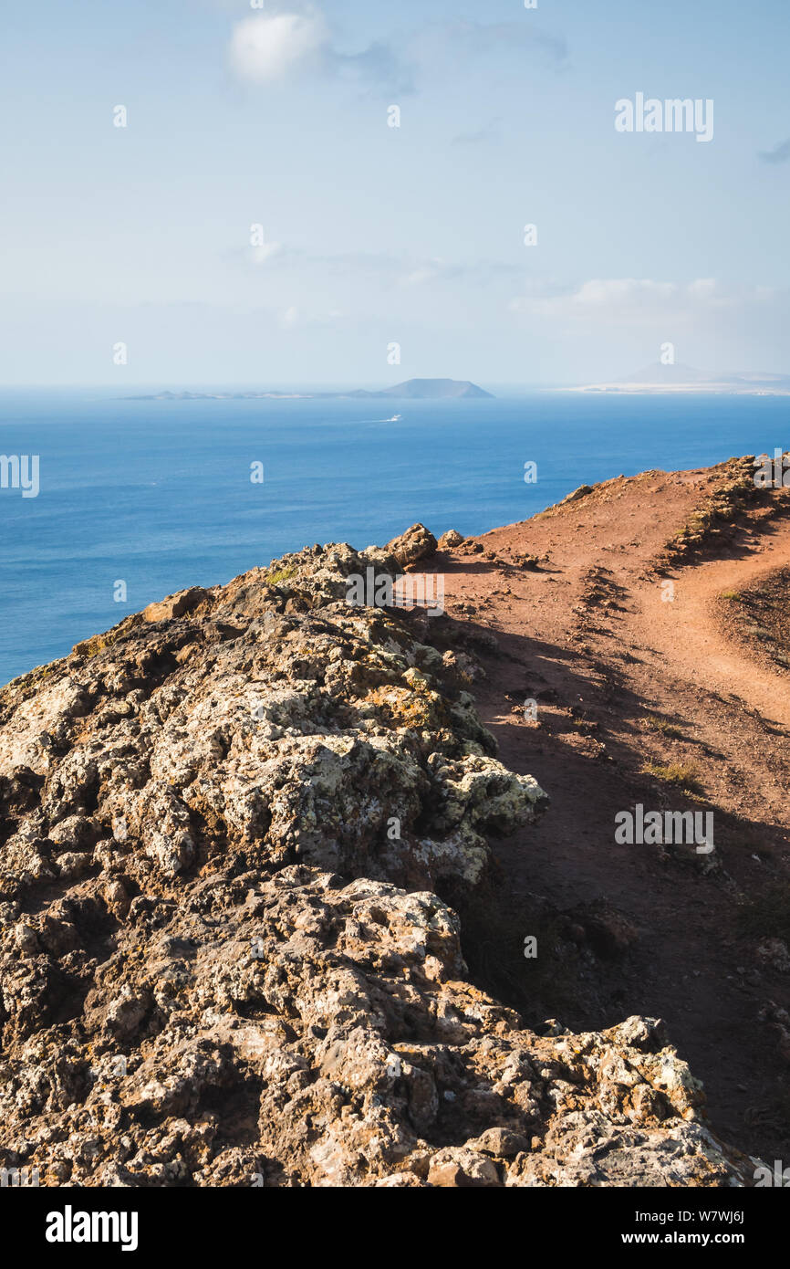 Summer landscape from the top of the volcan in Lanzarote island Stock Photo
