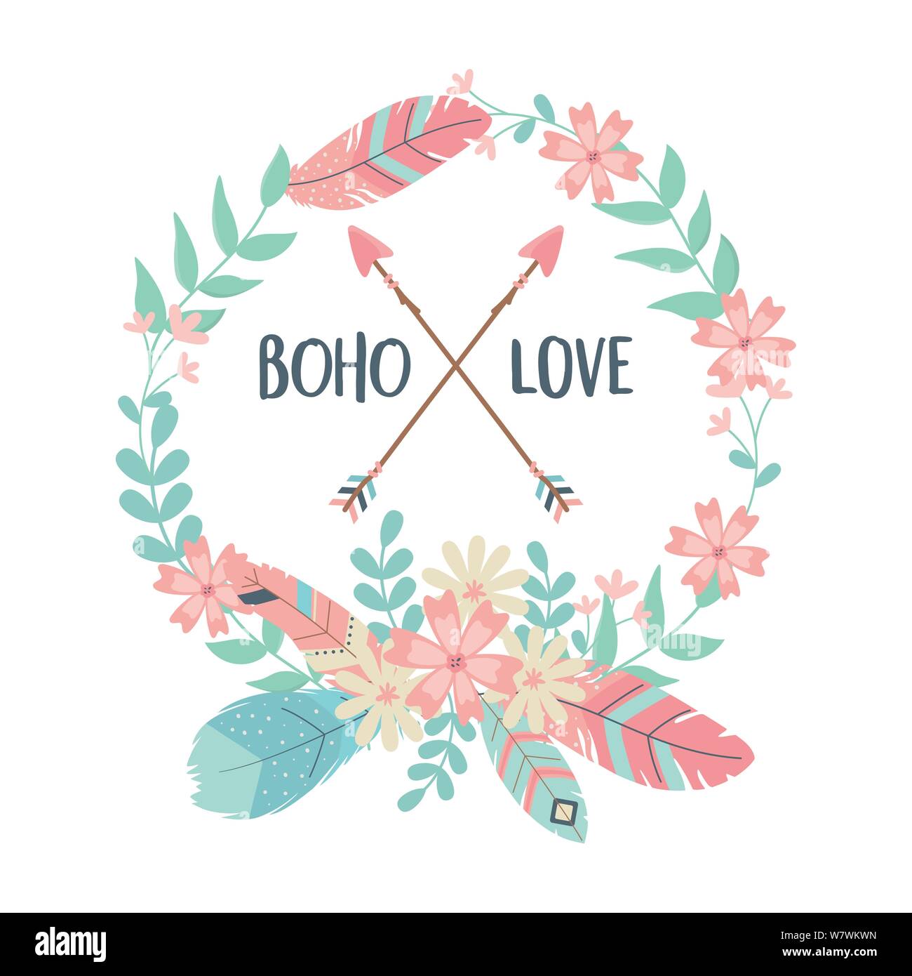 flowers and feathers with arrows decoration boho style vector ...