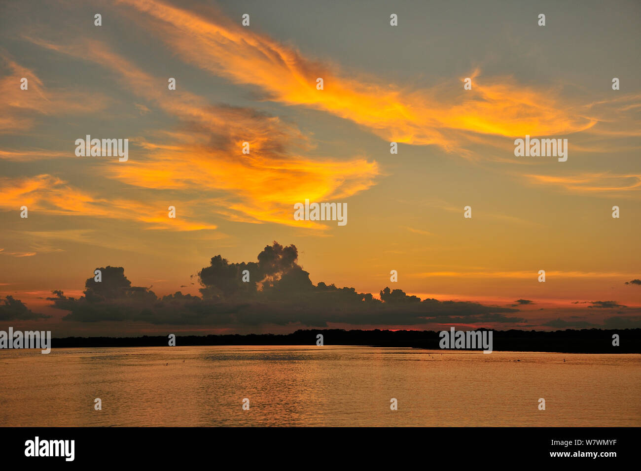 Sunset in Japura River, Alvaraes, Amazonas State, Northern Brazil, November 2012. Stock Photo