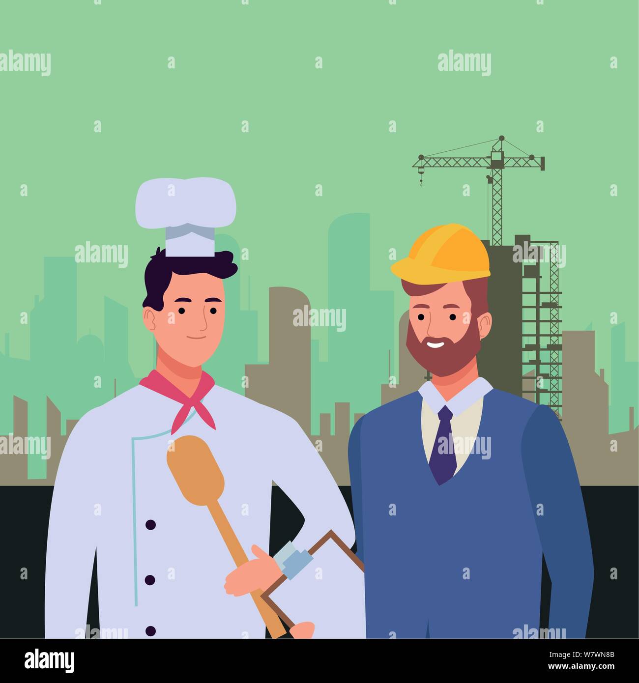 Professionals workers couple smiling cartoons Stock Vector