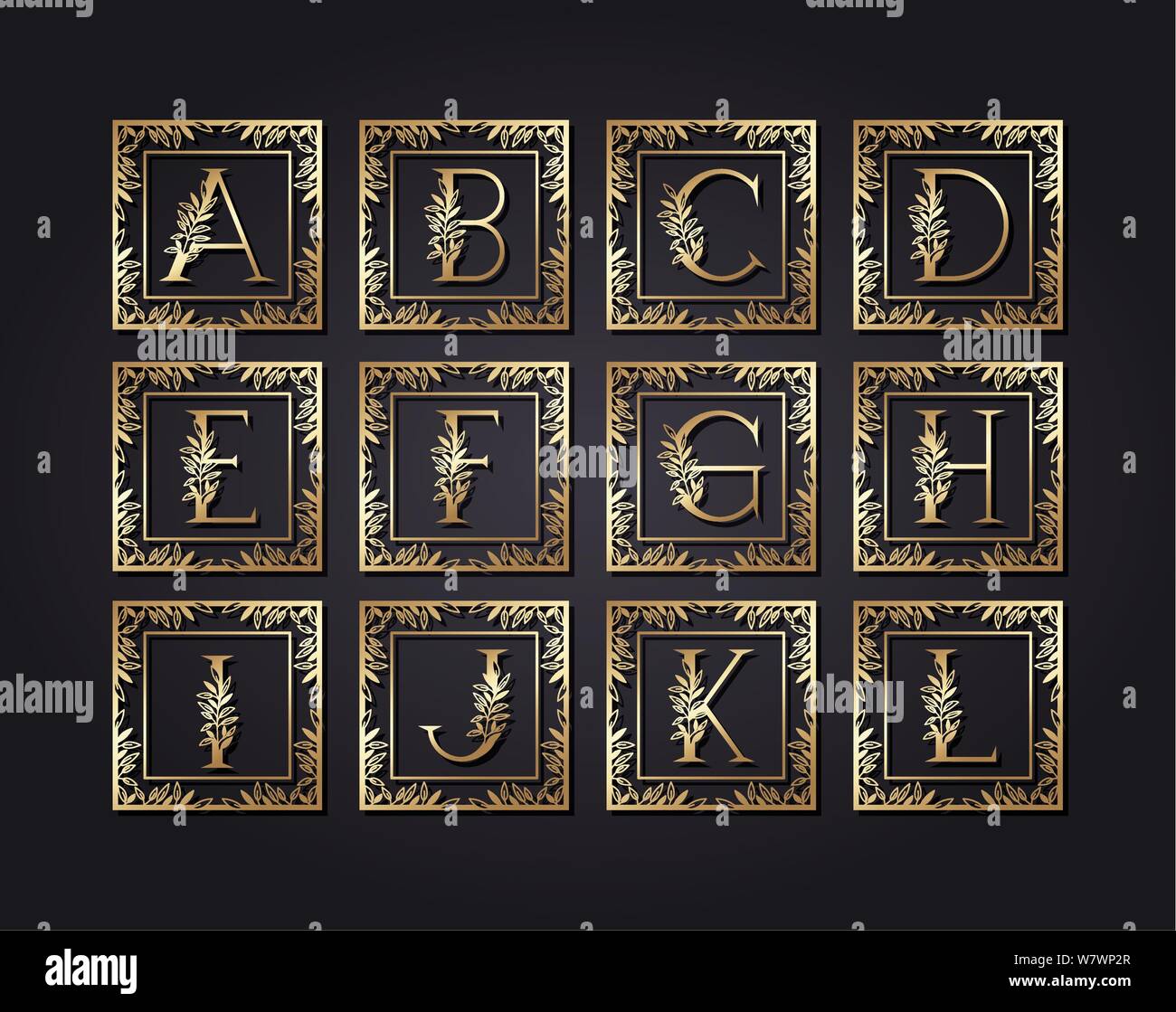 letters alphabet in square frame with leafs Stock Vector Image & Art ...