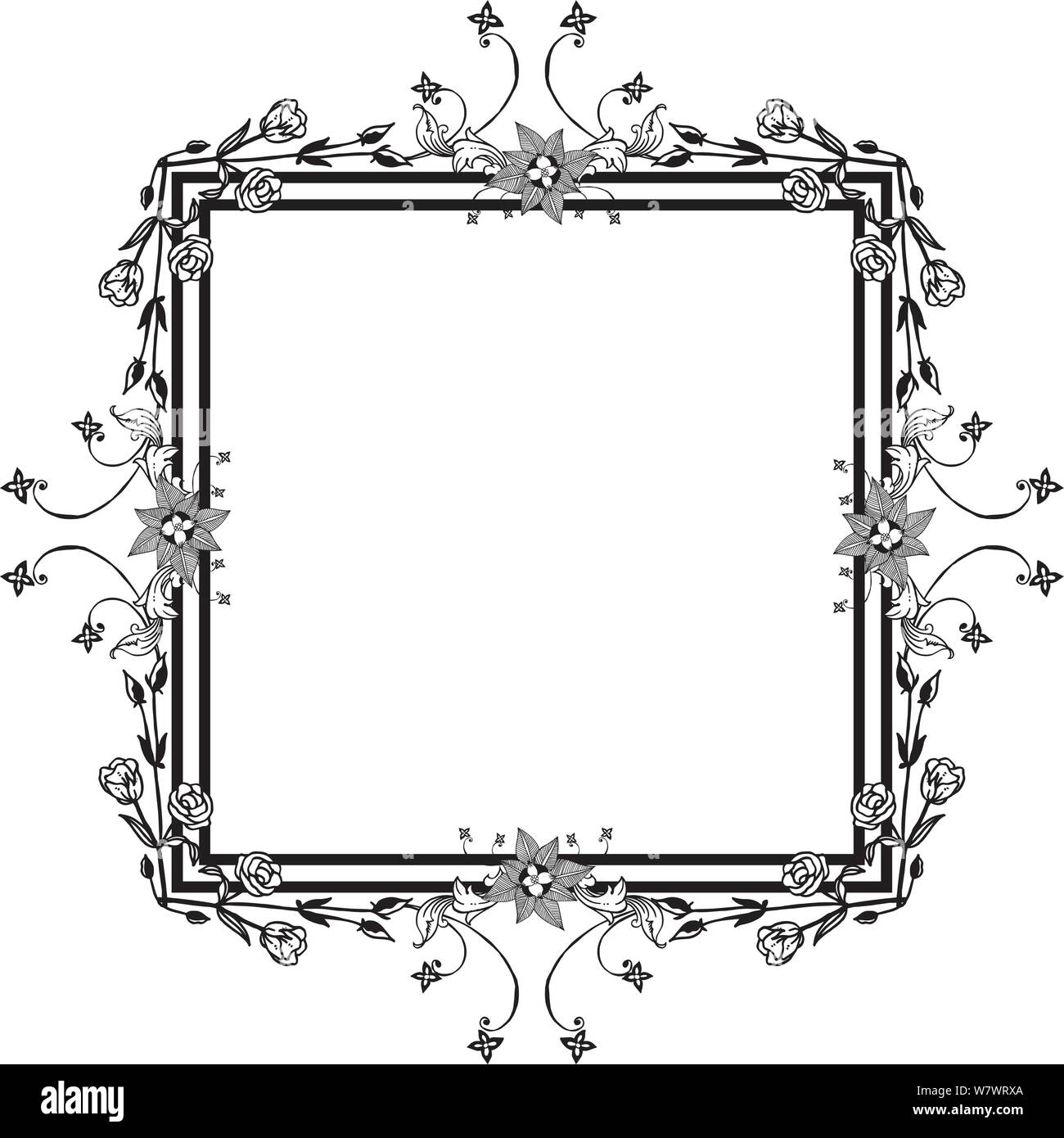 Design ornament floral frame, pattern black and white, template of card