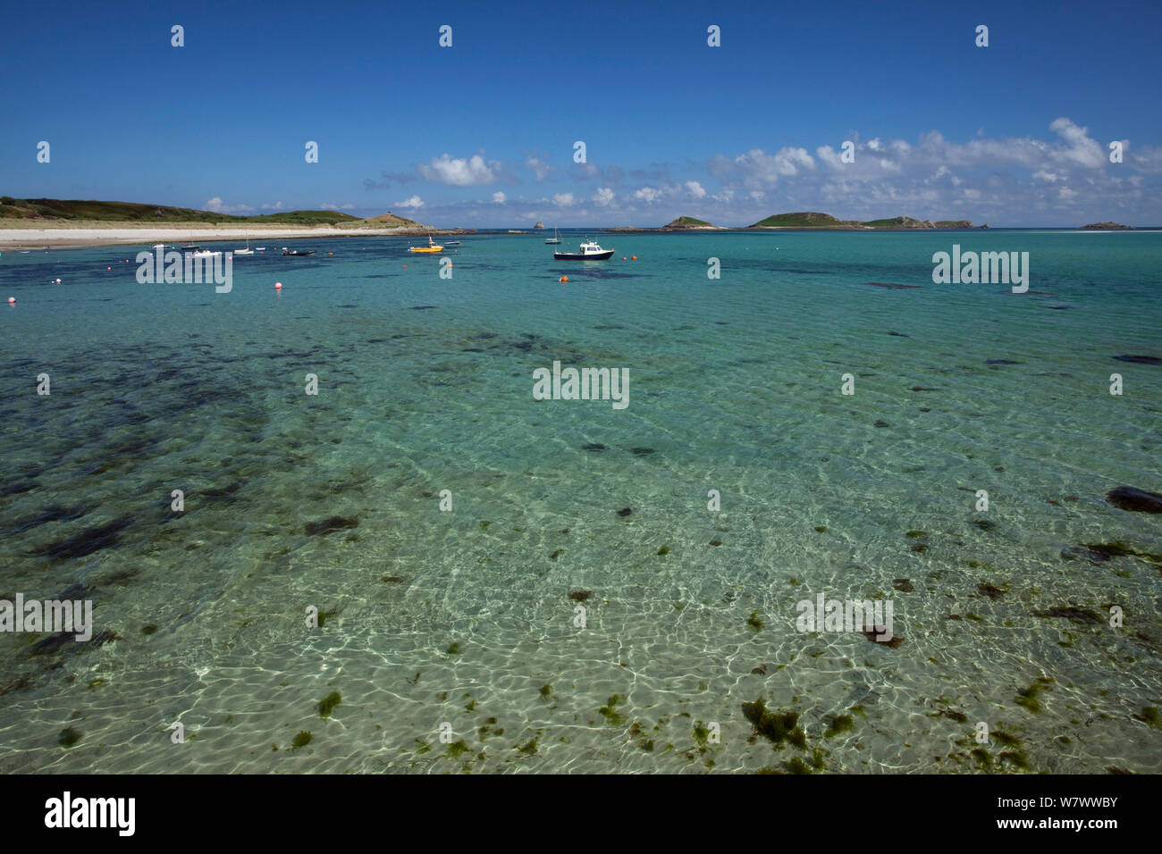 View to sea from the beach at St Martin&#39;s, The Isles of Scilly, July 2013. Stock Photo