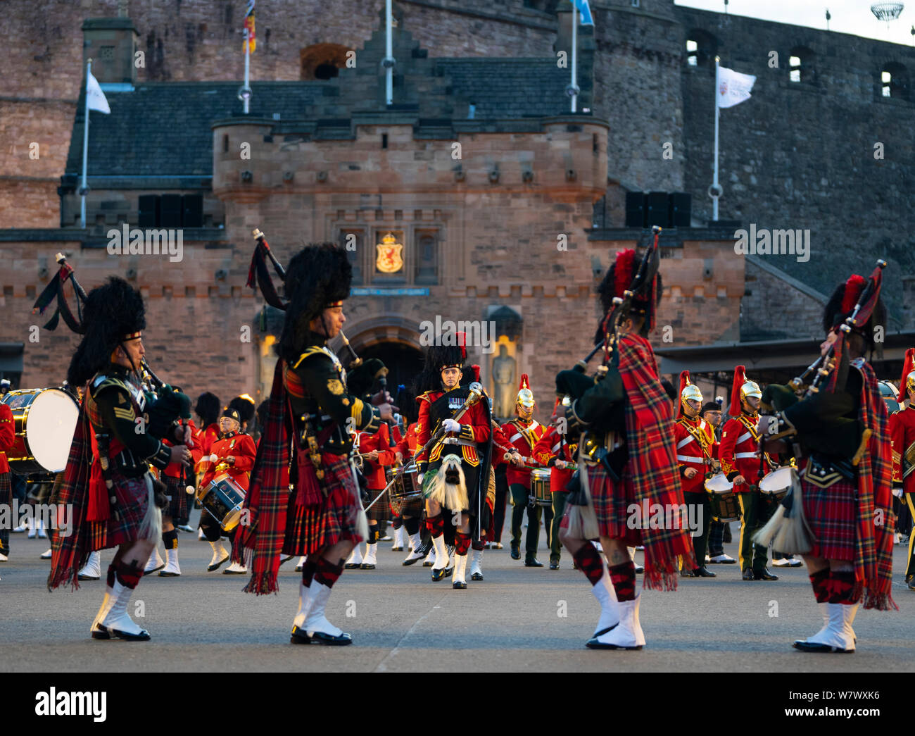Edinburgh, Scotland, UK. 5 August, 2019.  The Royal Edinburgh Military Tattoo forms part of the Edinburgh International festival. Pictured; the Massed Pipes and Drums Stock Photo