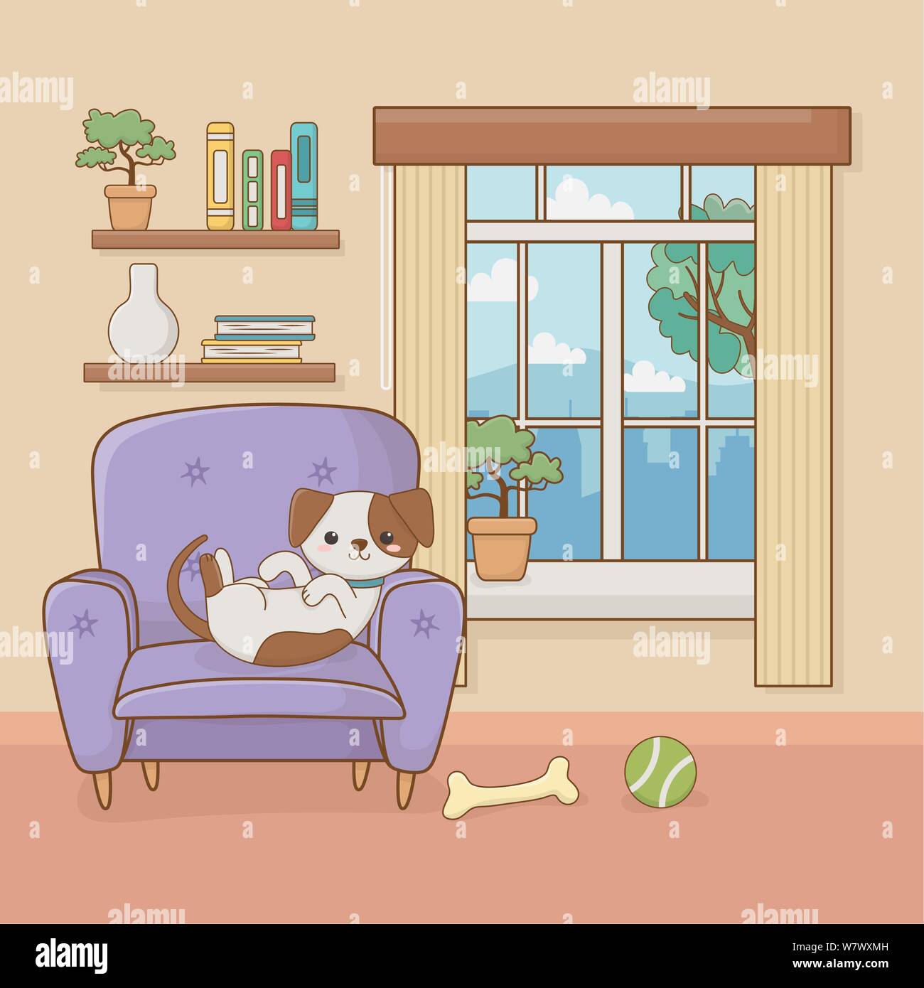 Dog in livingroom Stock Vector Images - Alamy
