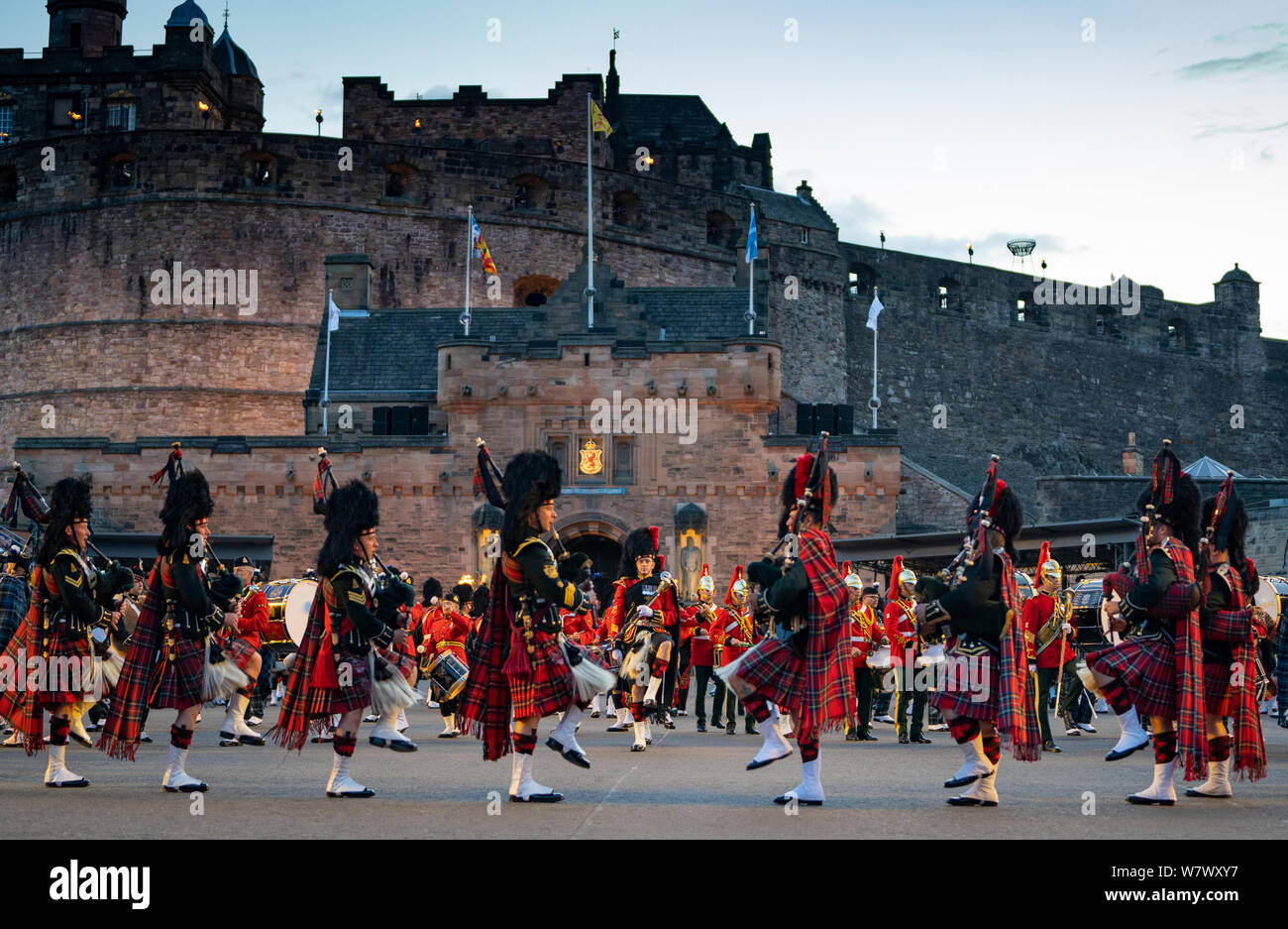 Edinburgh, Scotland, UK. 5 August, 2019.  The Royal Edinburgh Military Tattoo forms part of the Edinburgh International festival. Pictured; the Massed Pipes and Drums Stock Photo