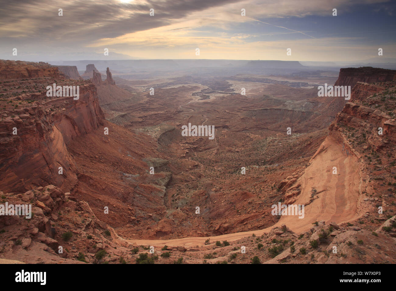 View from the curved edge of the plateau, Island in the Sky section, Canyonlands National Park, Utah, Colorado Plateau, April 2010. Stock Photo