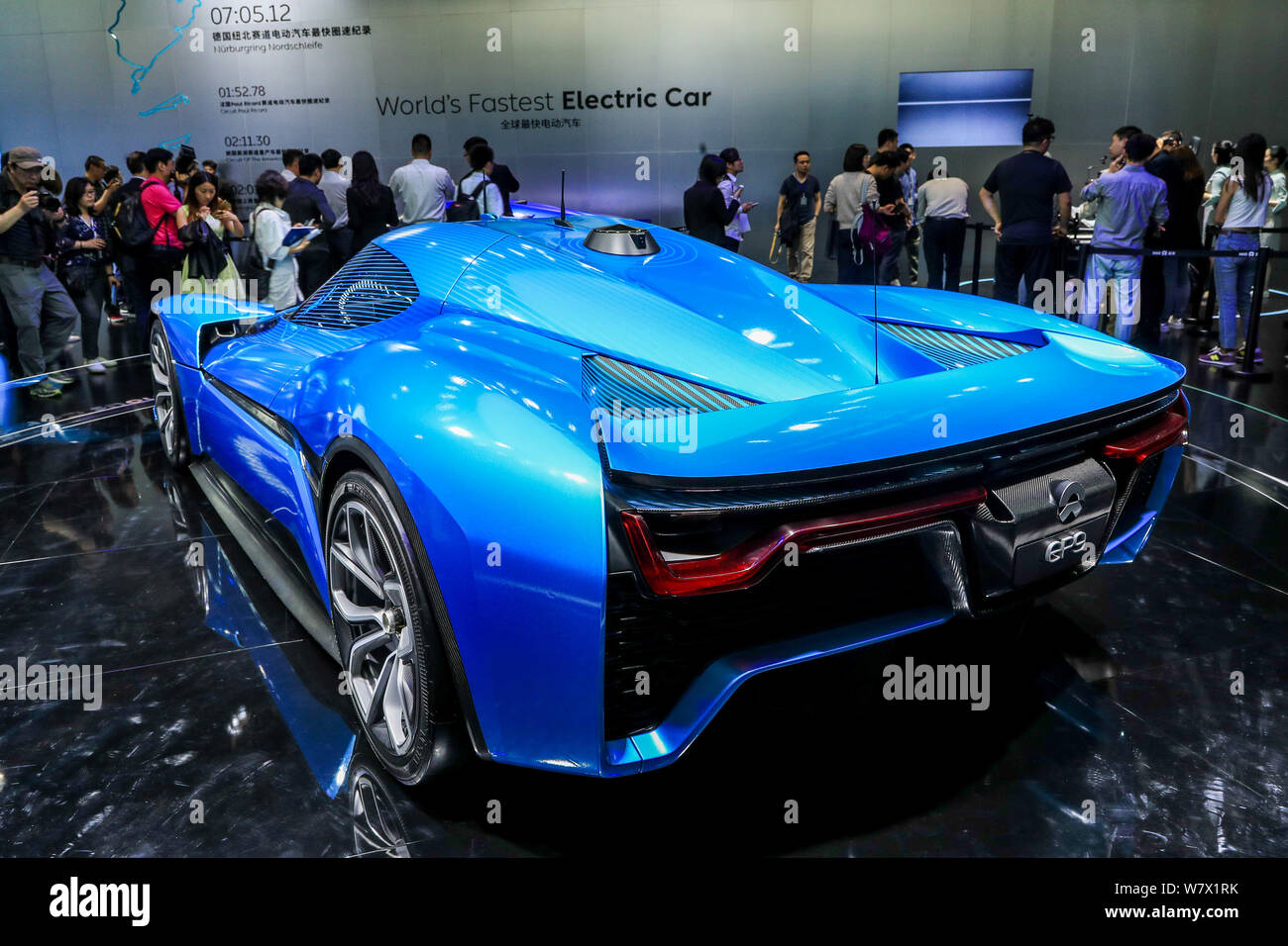 A NextEV Nio EP9 electric supercar is on display during the 17th Shanghai International Automobile Industry Exhibition, also known as Auto Shanghai 20 Stock Photo