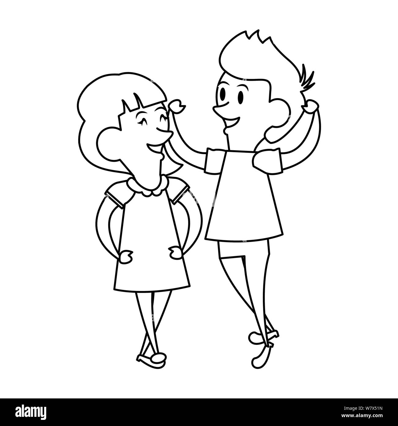 friends kids young children cartoon in black and white Stock Vector ...