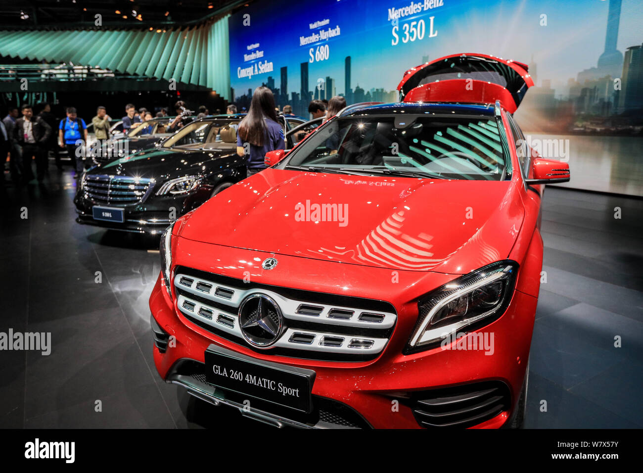 A Mercedes-Benz GLA 260 4MATIC Sport is on display during the 17th Shanghai International Automobile Industry Exhibition, also known as Auto Shanghai Stock Photo