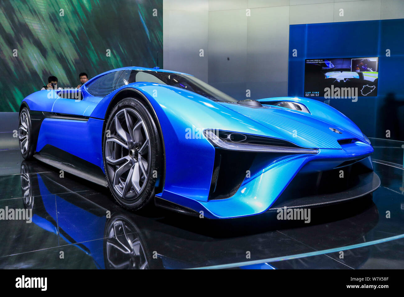 A NextEV Nio EP9 electric supercar is on display during the 17th Shanghai International Automobile Industry Exhibition, also known as Auto Shanghai 20 Stock Photo