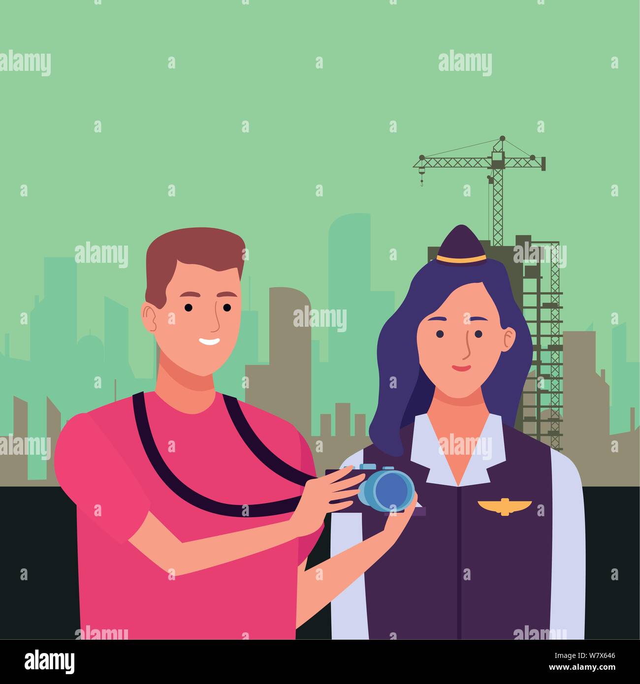 Professionals workers couple smiling cartoons Stock Vector
