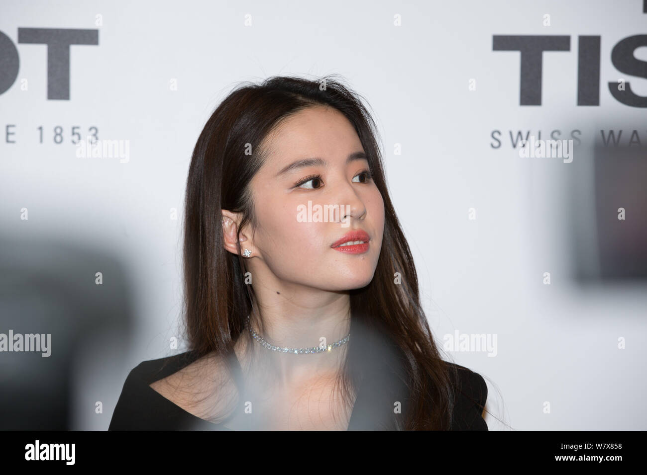 Chinese actress Liu Yifei attends a promotional event for Tissot in Beijing, China, 27 April 2017. Stock Photo