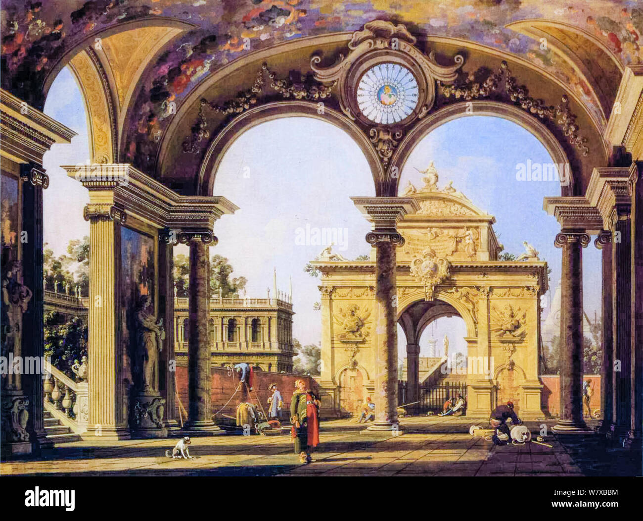 Canaletto, Capriccio of a Renaissance Triumphal Arch seen from the Portico of a Palace, painting, 1753-1755 Stock Photo