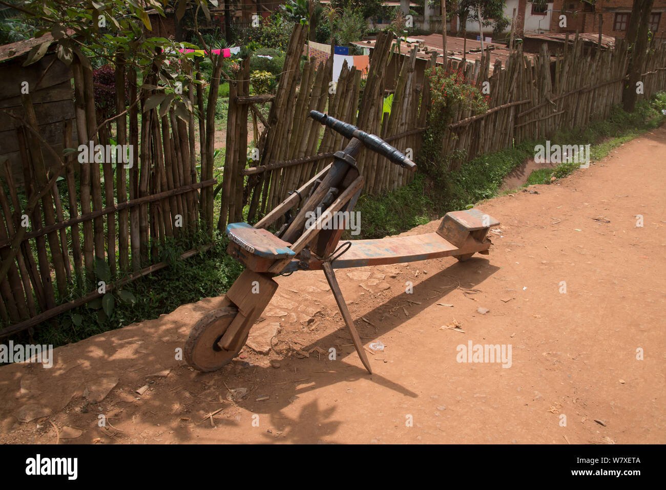 Wooden scooter called a &#39;tshukudu&#39; for transporting goods, Goma, Democratic Republic of the Congo, May 2012. Stock Photo