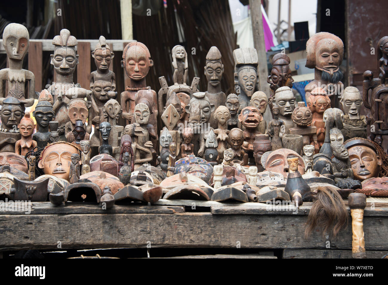 Statues for sale at Matche de la Volier (Market of the Thieves), Kinshasa, Democratic Republic of the Congo. May 2012. Stock Photo
