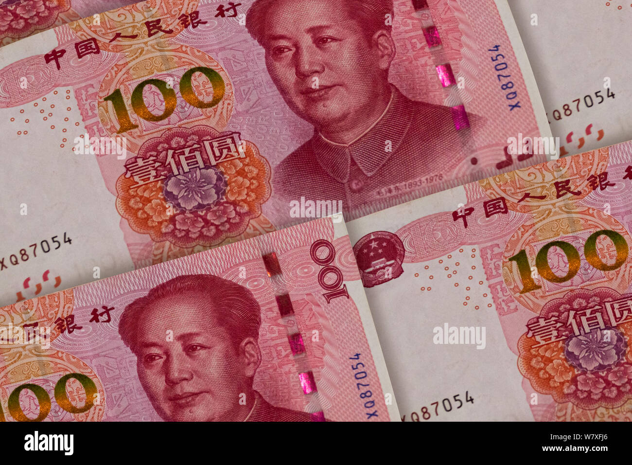 100 Chinese Renminbi banknotes background. China, Beijing. Stock Photo