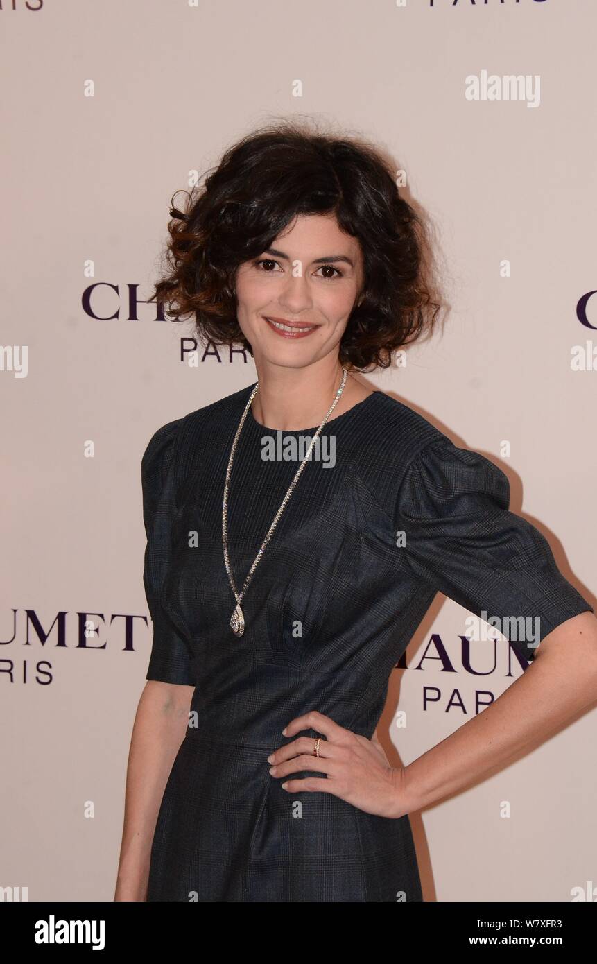 French actress Audrey Tautou attends a promotional event of French jewellery and watch brand Chaumet at a boutique of Chaumet in Hong Kong, China, 9 A Stock Photo