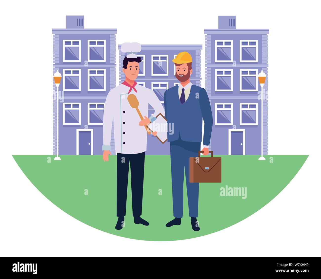 Professionals workers couple smiling cartoons Stock Vector