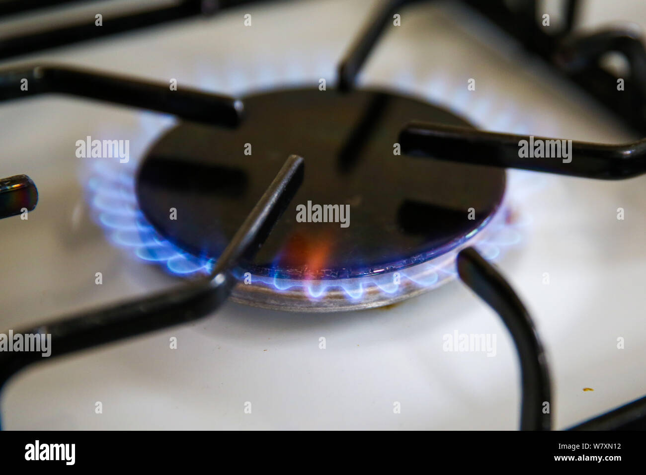 August 7, 2019, London, United Kingdom A gas ring is seen as gas bills
