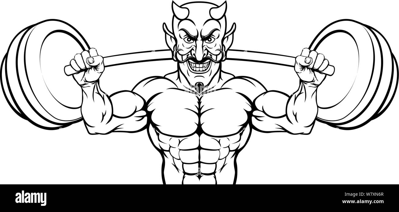 Devil Weight Lifting Body Builder Sports Mascot Stock Vector