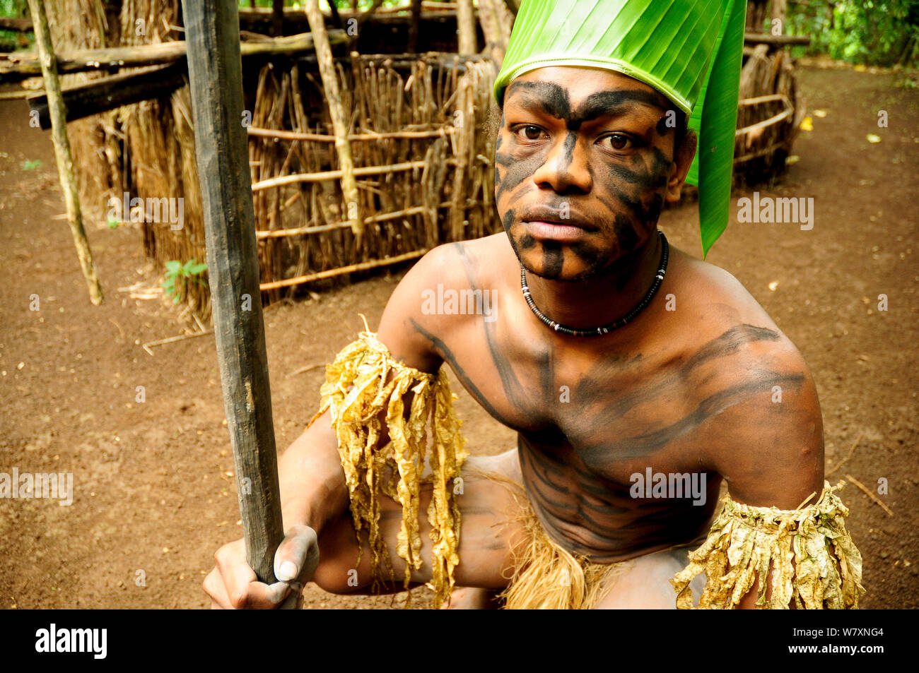 Man in traditional costume, Efate Island, Shefa Province, Vanuatu, September 2008. Stock Photo
