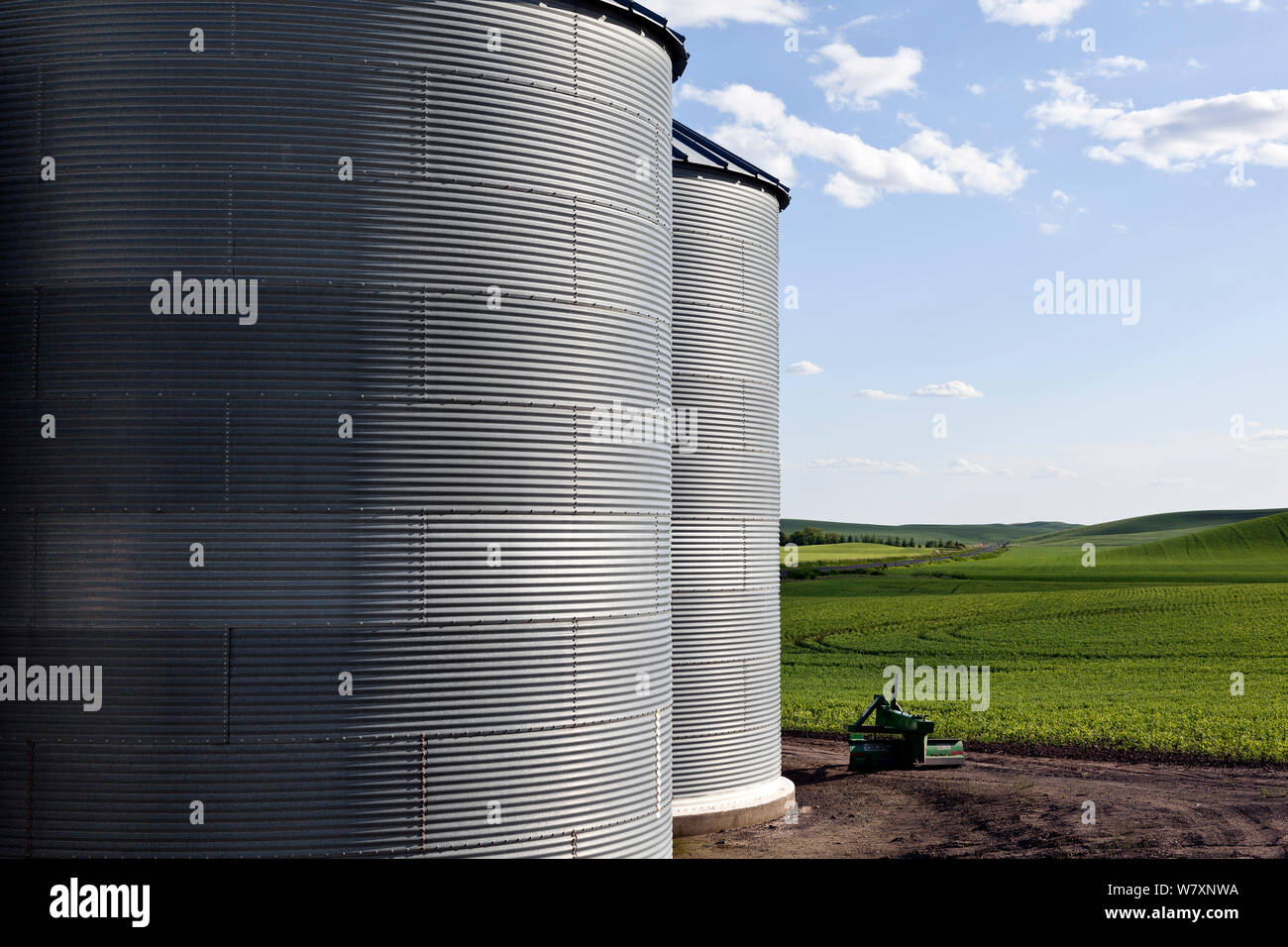 Grain silos on farm in the Palouse area of Whitman County, Washington, USA, June 2014. Stock Photo