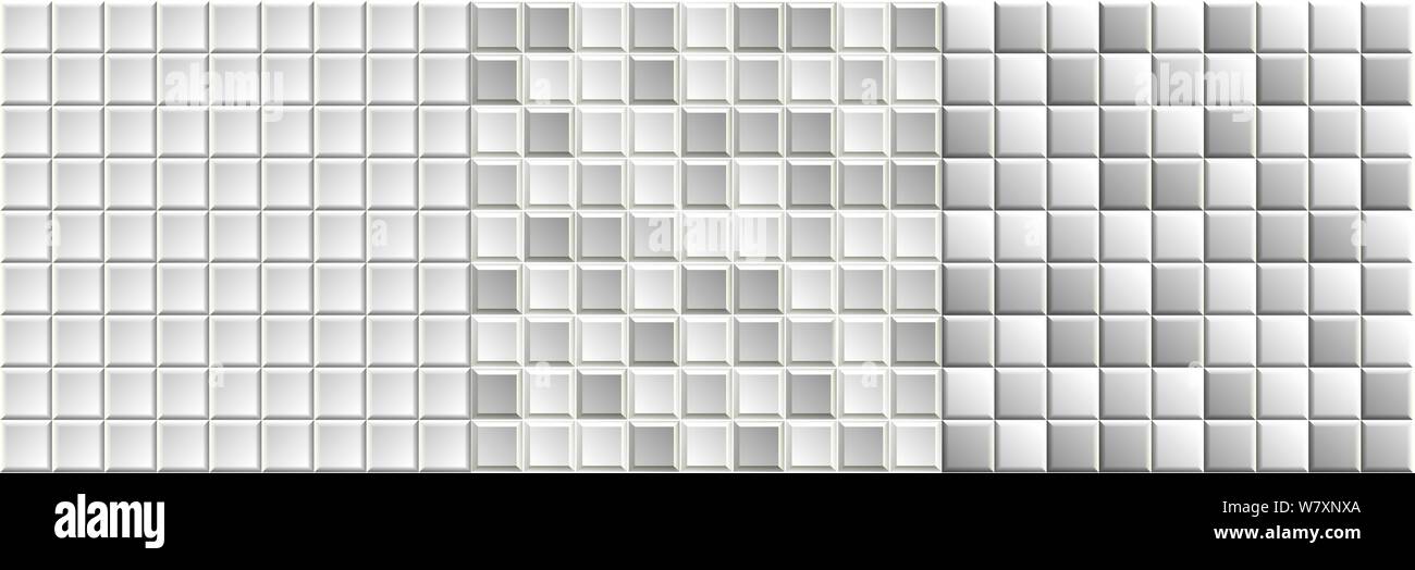 Set of seamless black-and-white mosaic tiles textures. Grayscale vector background Stock Vector