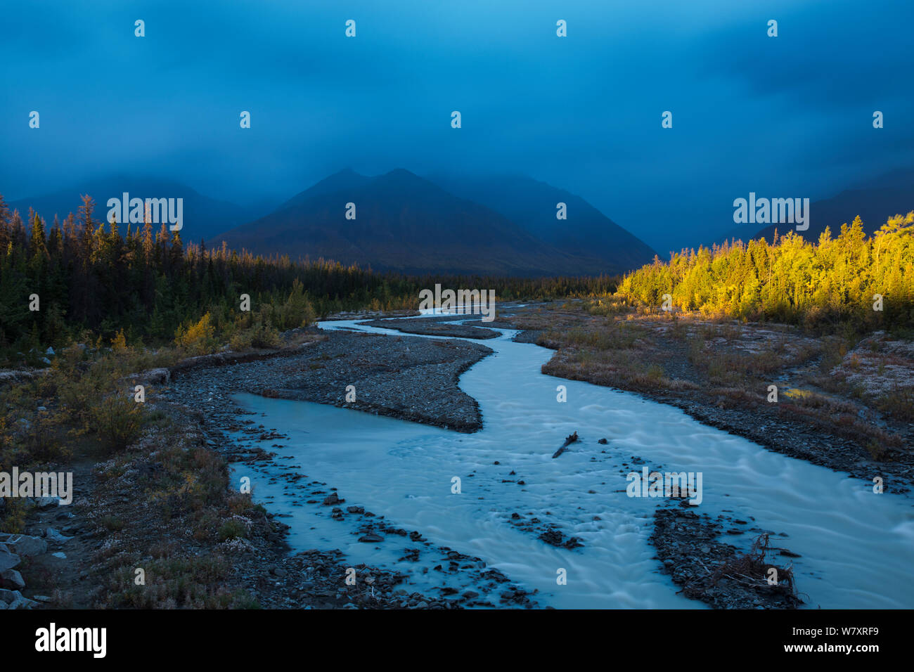 Quill Creek with the Auriol Range, St Elias Mountains, Kluane National Park, Yukon Territories, Canada, September 2013. Stock Photo