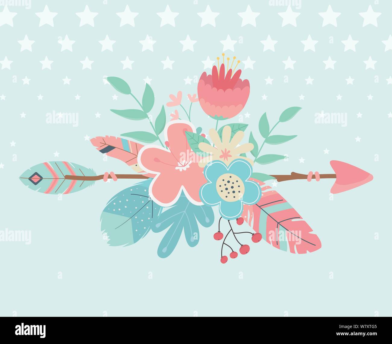 flowers and feathers with arrows decoration boho style vector ...
