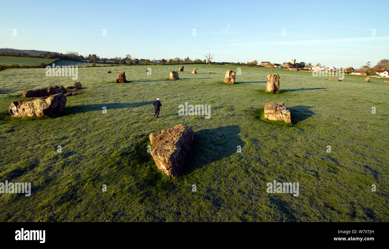 Neolithic stone circle, part of henge monument at Stanton Drew near Bristol, Somerset, UK, April 2014. Stock Photo