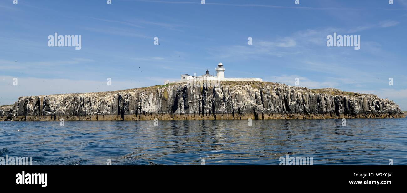 Inner Farne with lighthouse, Farne Islands, Northumberland, UK, July 2013. Stock Photo