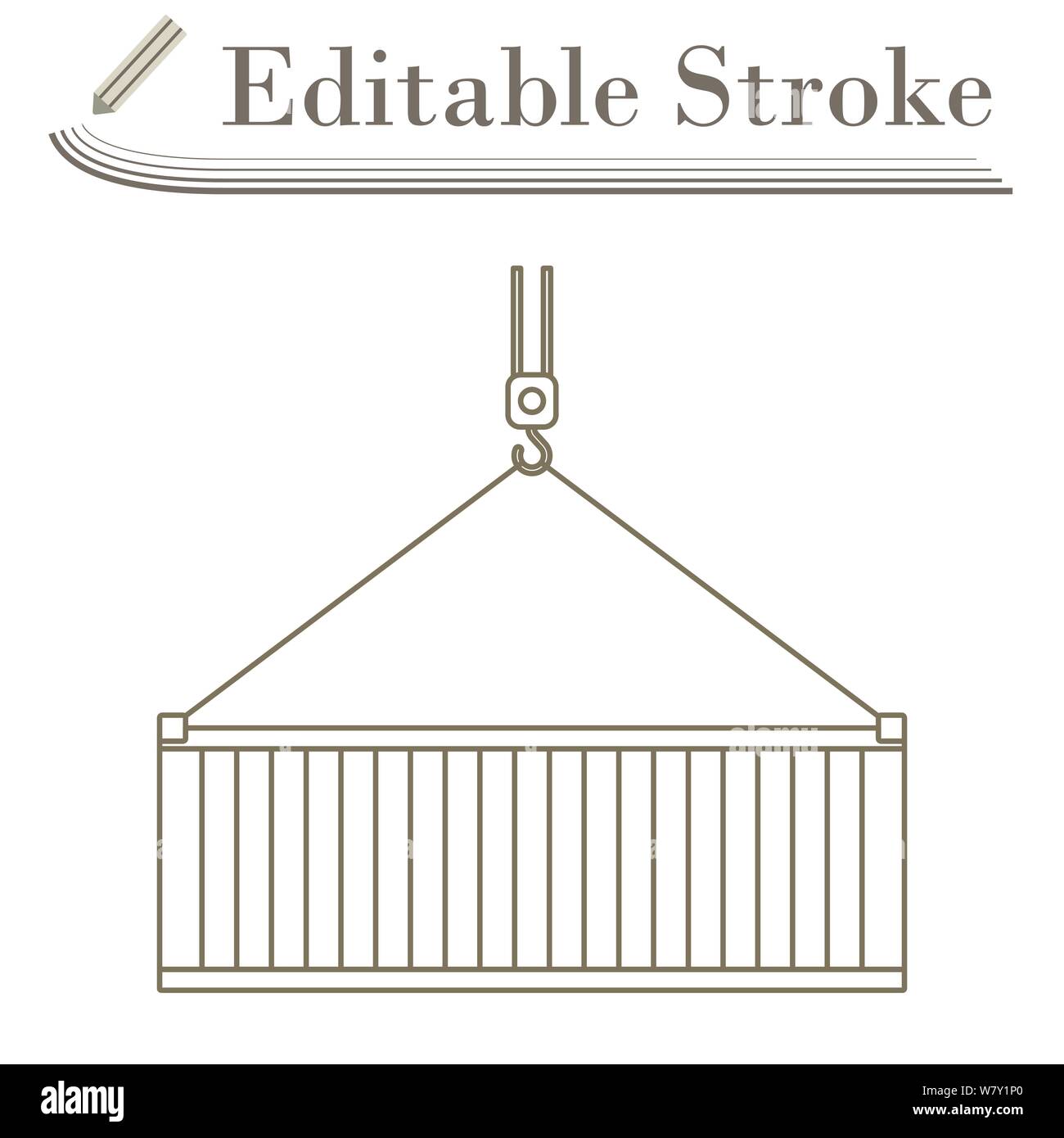 Crane Hook Lifting Container. Editable Stroke Simple Design. Vector Illustration. Stock Vector