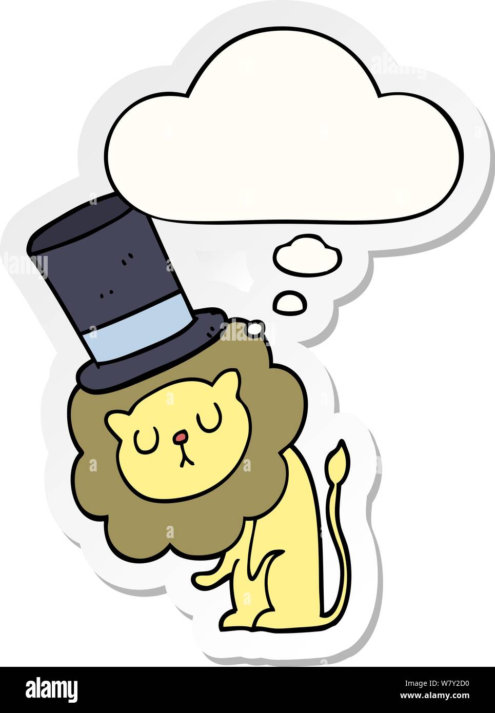 cute cartoon lion wearing top hat with thought bubble as a printed ...