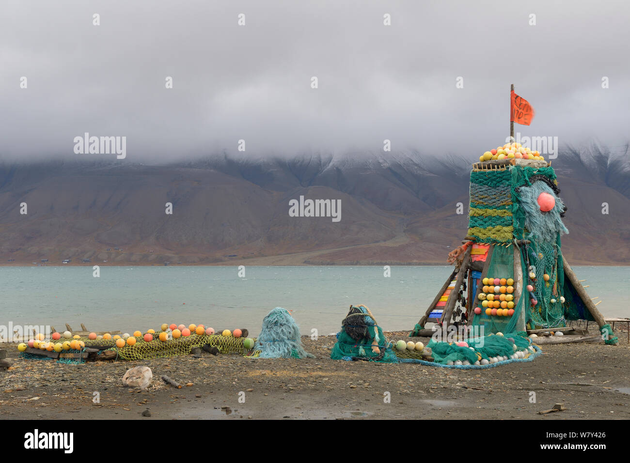 Monument of waste made mainly from discarded fishing nets and other