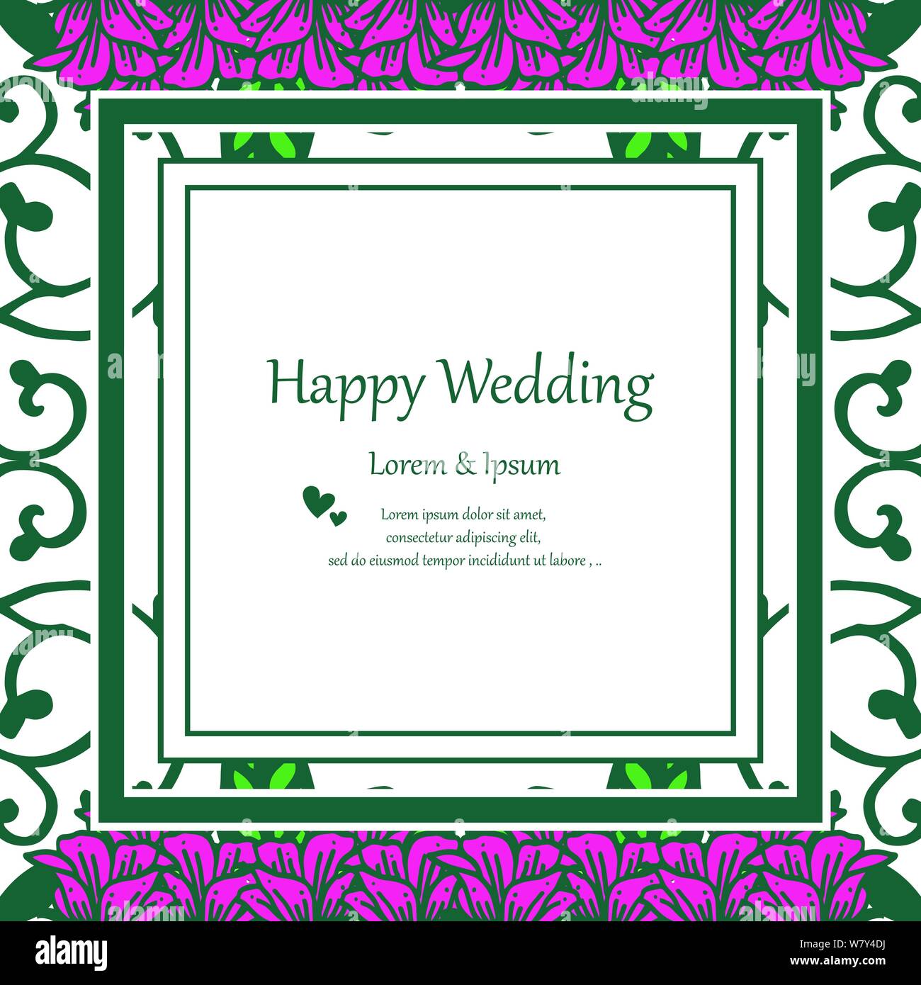Banner Frame Lettering Of Happy Wedding With Crowd Of Cute