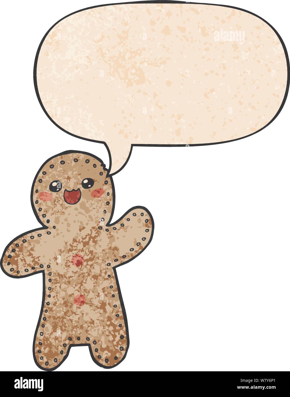 cartoon gingerbread man with speech bubble in retro texture style Stock ...